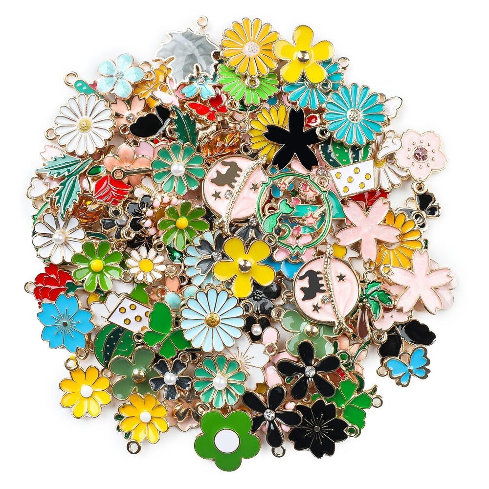 2278 140Pcs Floral Themed Charms, Flower Charms for Jewelry Making, Mixed
